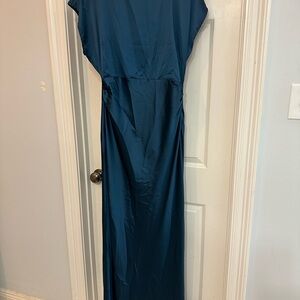 Lulu's Elegant Teal Cowl Back Maxi Dress